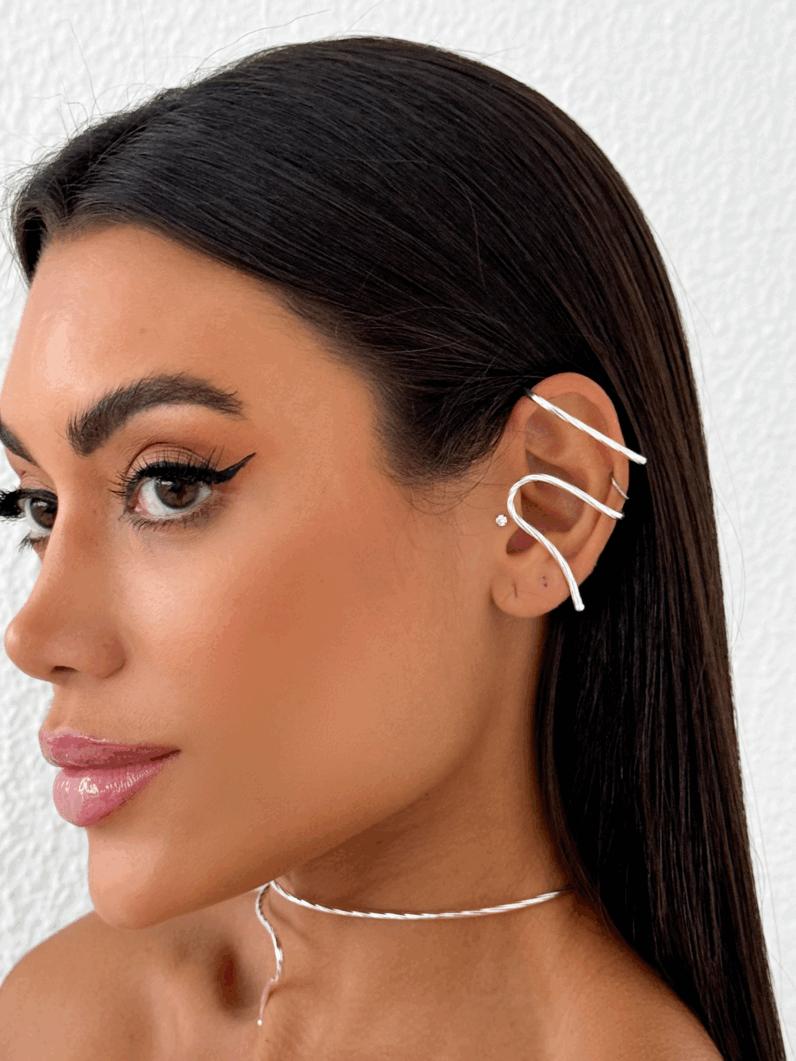 Piercing Ear Cuff Folheado a Ouro 18k e Prata Aurora