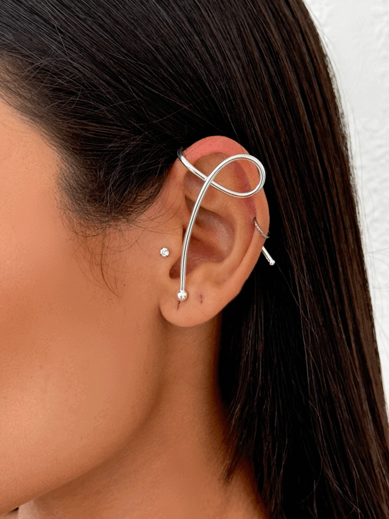 Piercing Ear Cuff Folheado a Ouro 18k e Prata Íris