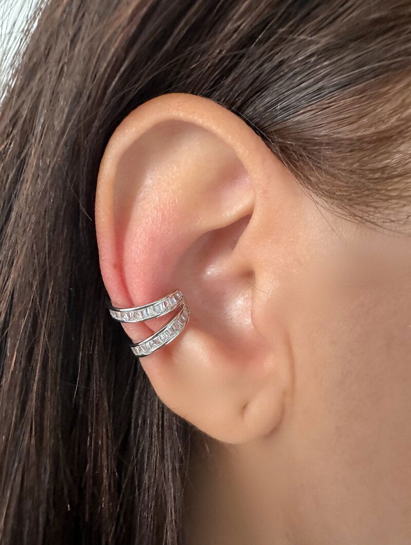 Piercing Fake Folheado a Ouro 18K e a Prata Dois fios com Navetes