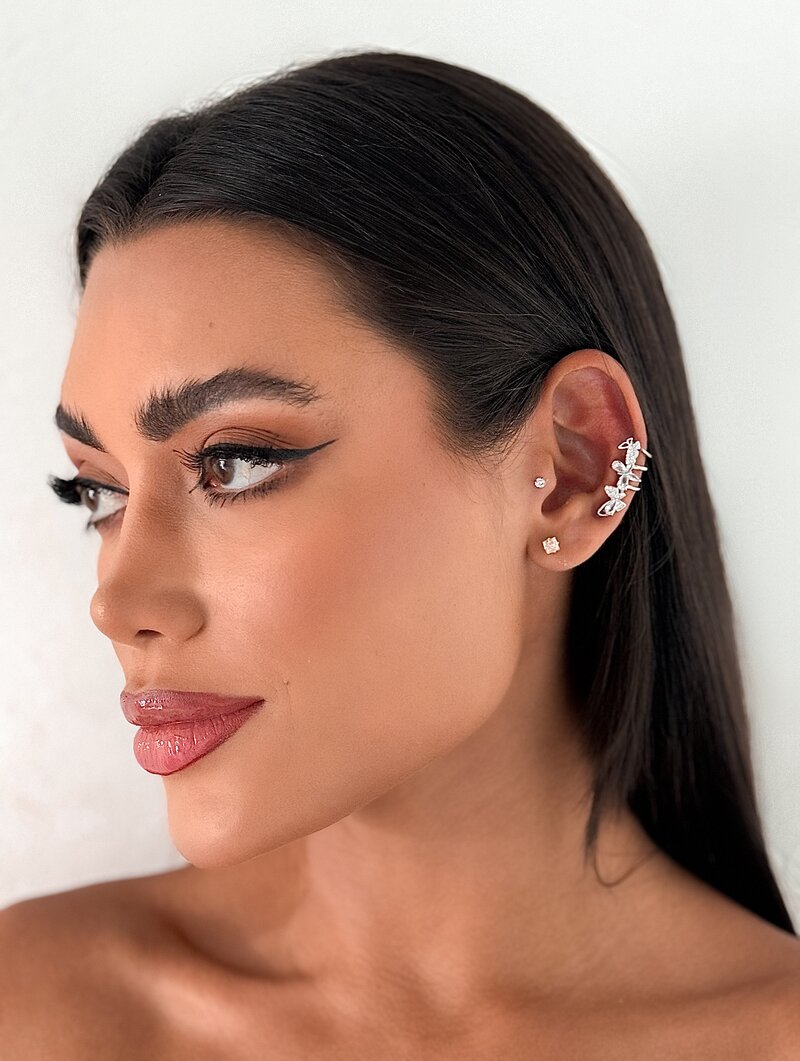 Piercing Fake Folheado a Ouro 18k e Prata Borboletas
