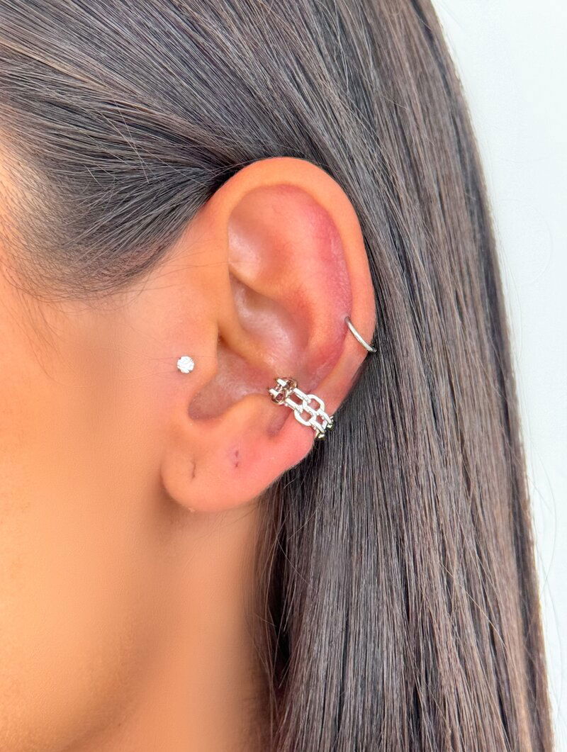 Piercing Fake Folheado a Ouro 18k e Prata Corrente