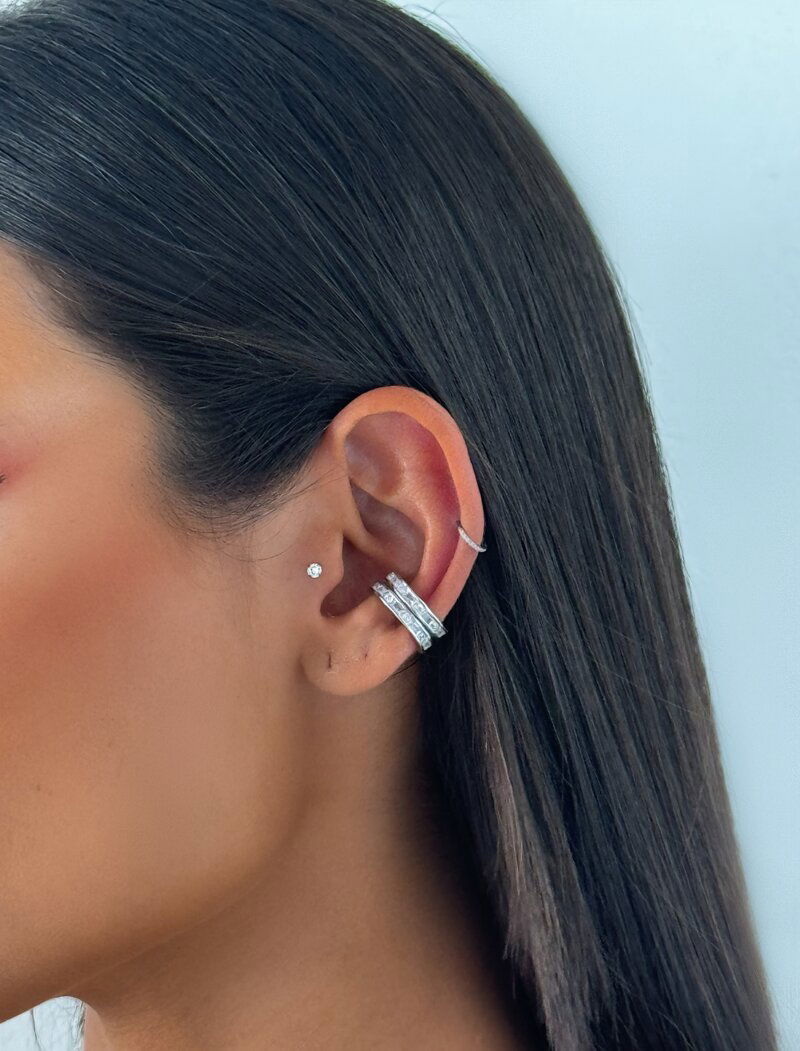 Piercing Fake Folheado a Ouro 18k e Prata Dois Fios com Navetes