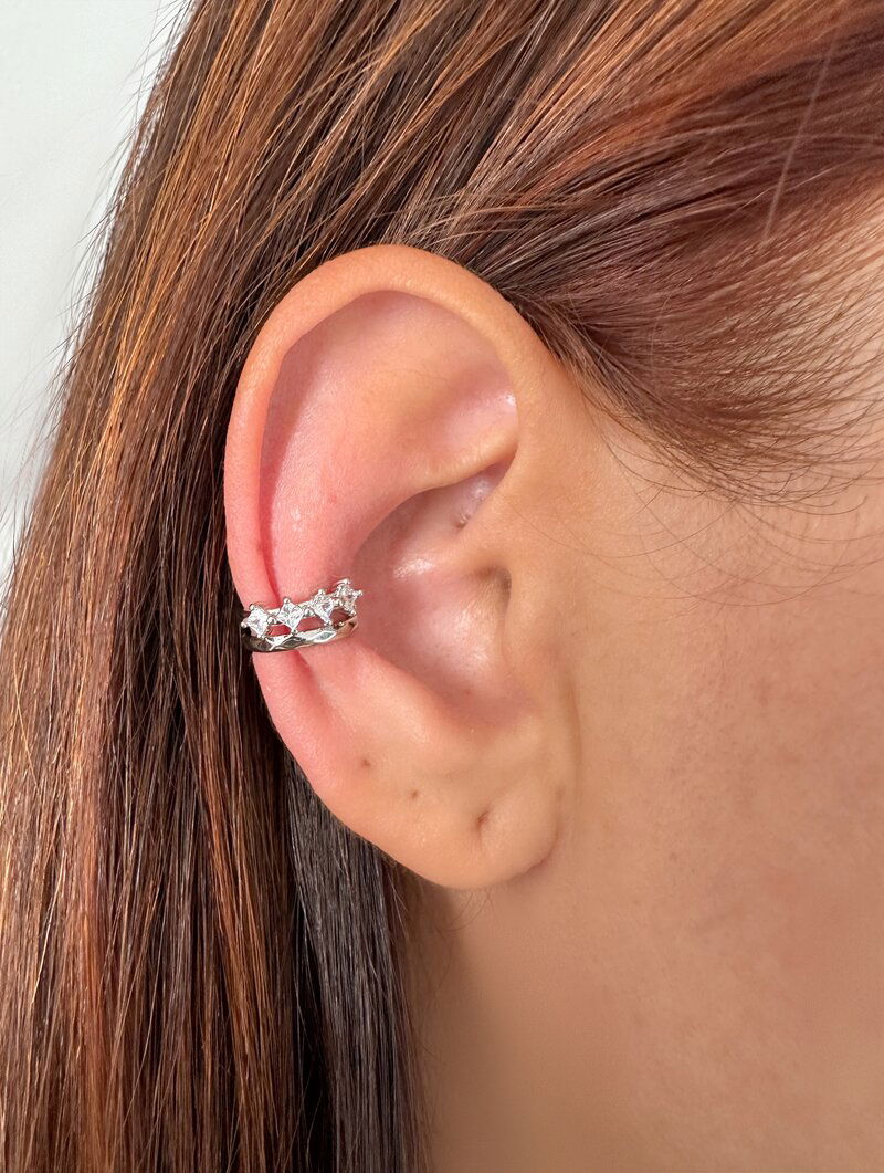 Piercing Fake Folheado a Ouro 18k e Prata Dois Fios com Zircônias