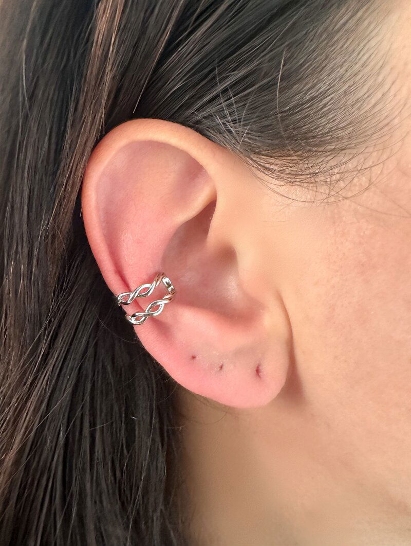 Piercing Fake Folheado a Ouro 18k e Prata Dois Fios Trançados