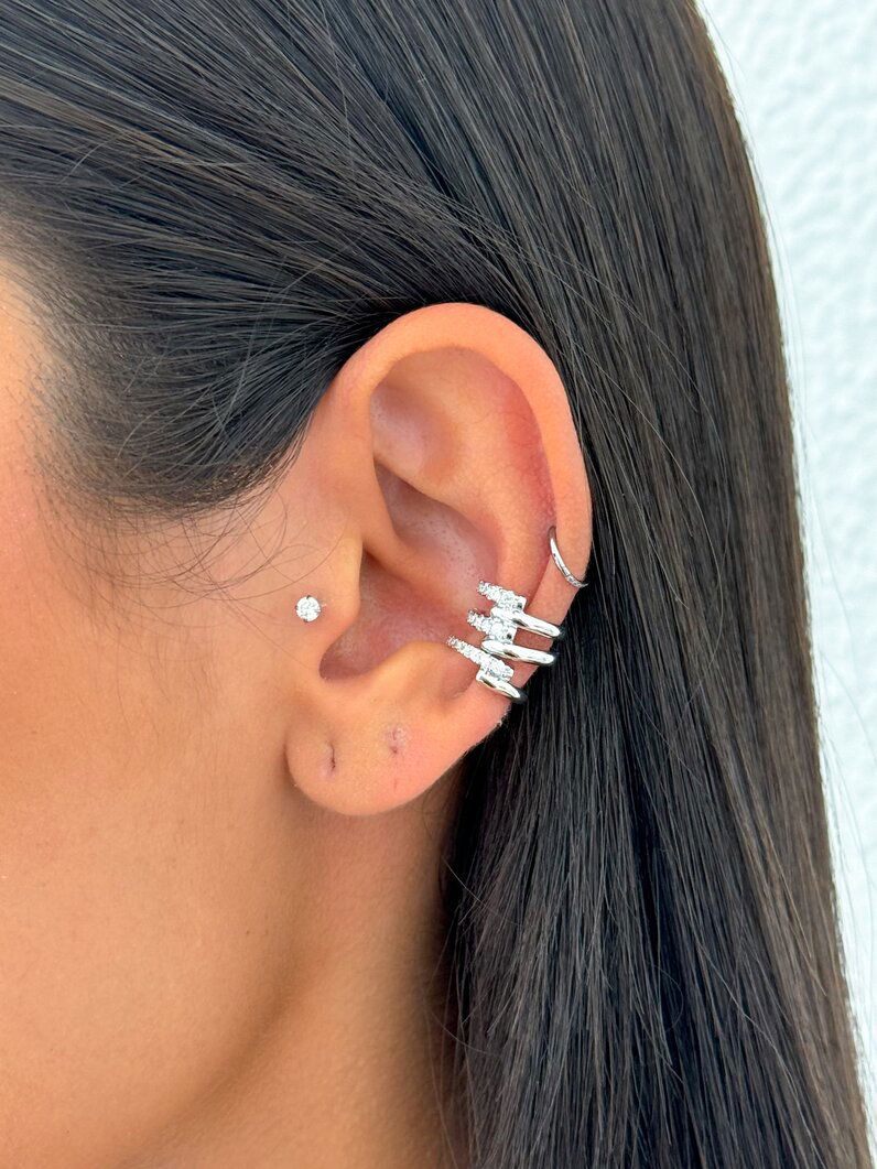 Piercing fake folheado a ouro 18k e Prata Fios Lisos e de Zircônia
