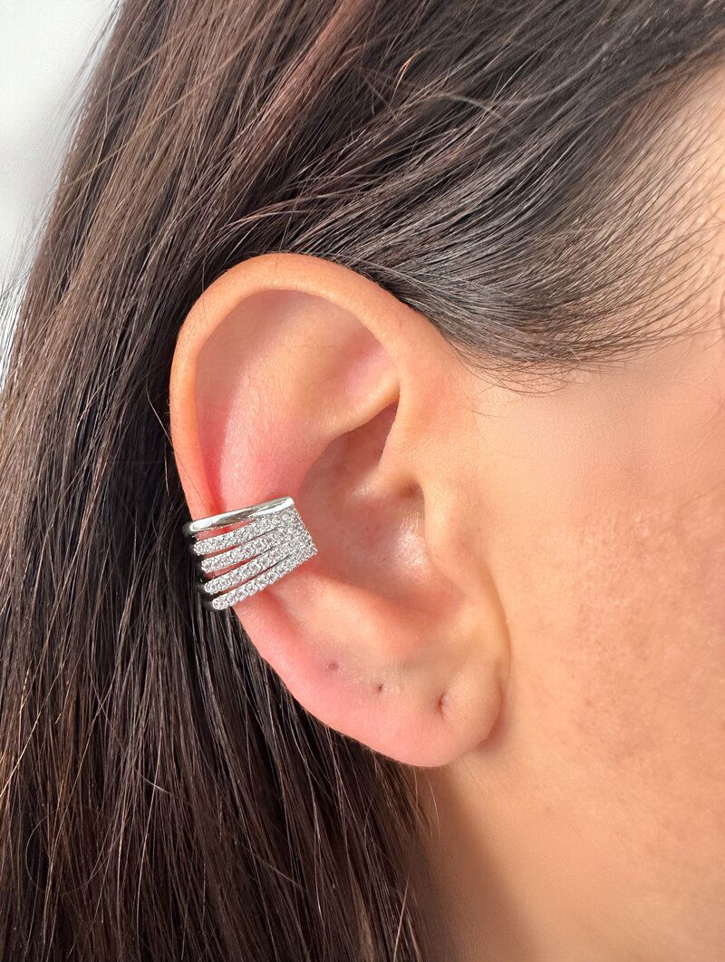 Piercing Fake Folheado a Ouro 18k e Prata Fios Vazados Cravejados