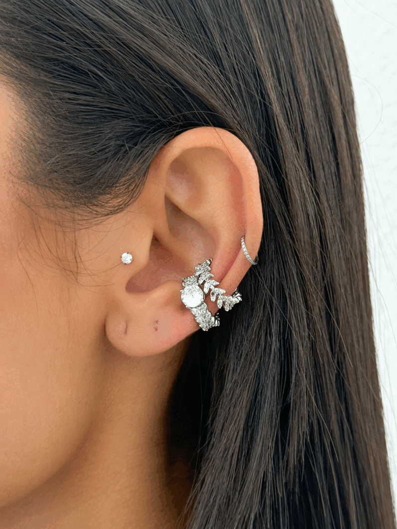 Piercing fake folheado a ouro 18k e Prata Floral Com Micro Zircônia