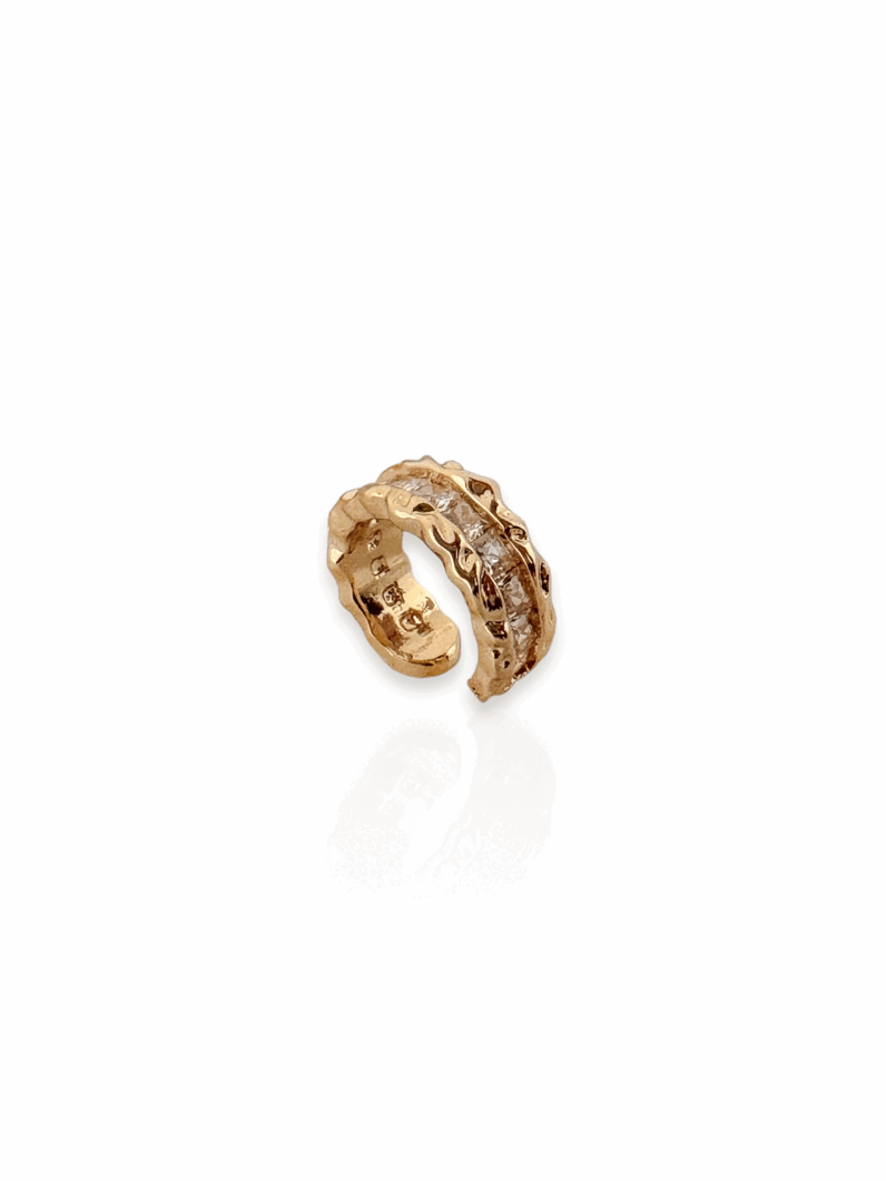 Piercing fake folheado a ouro 18k e Prata Martelado com Zircônia