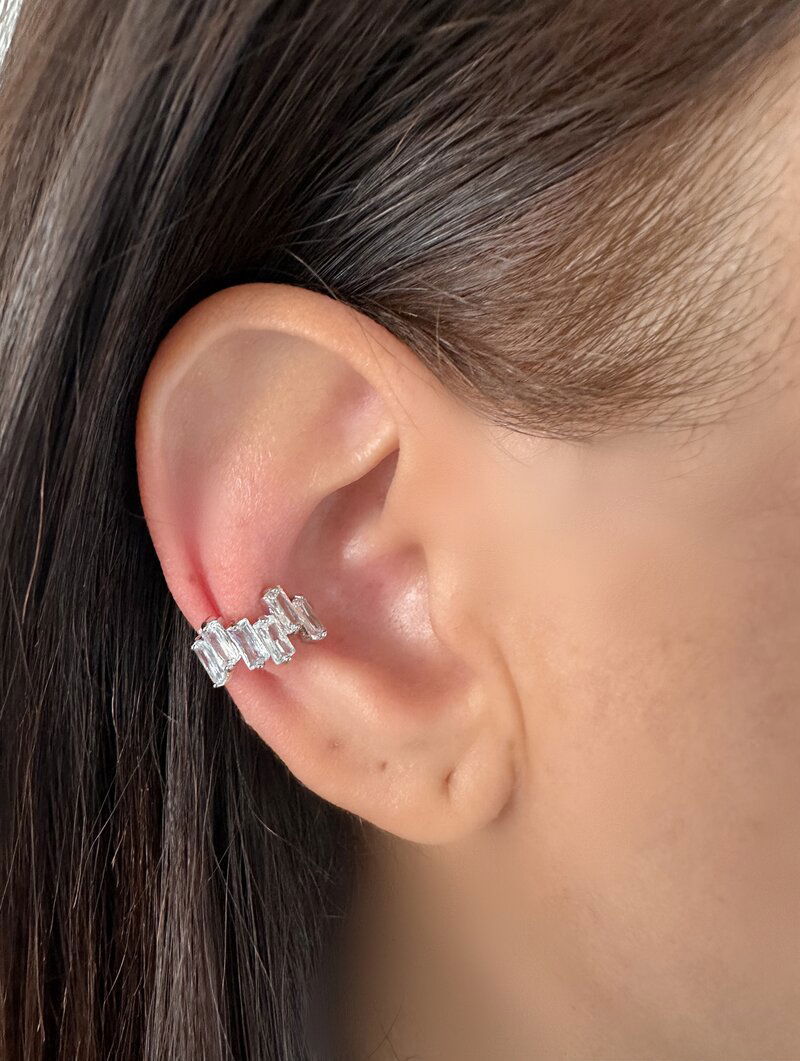 Piercing Fake Folheado a Ouro 18k e Prata Navetes de Zircônia