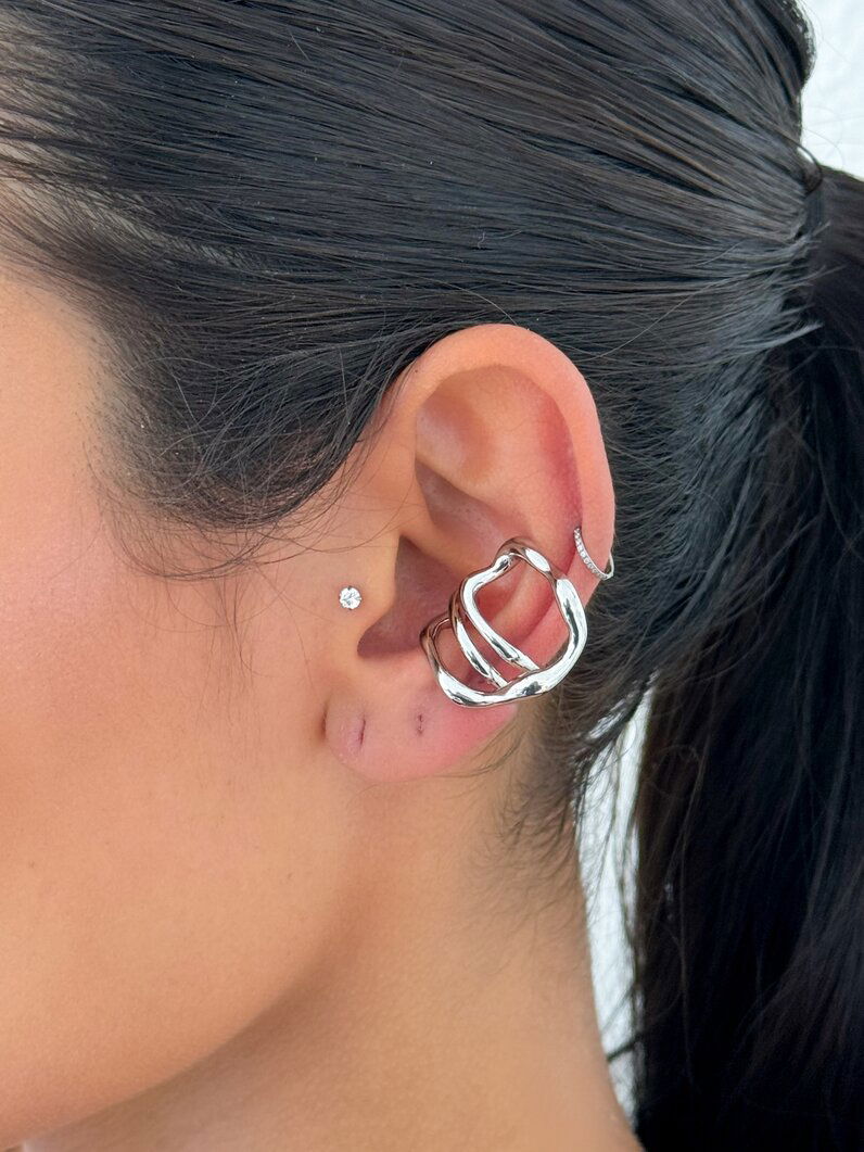 Piercing fake folheado a ouro 18k e Prata Orgânico martelado