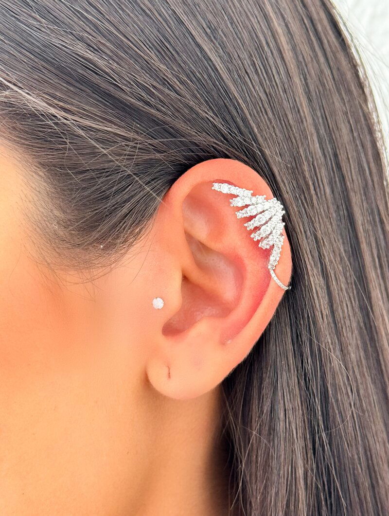 Piercing Fake Folheado a Ouro 18k e Prata Sete Fios com Zircônias