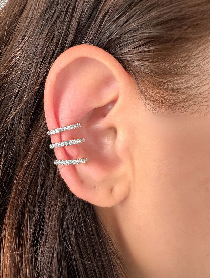 Piercing Fake Folheado a Ouro 18k e Prata Três Fios com Micro Zircônias