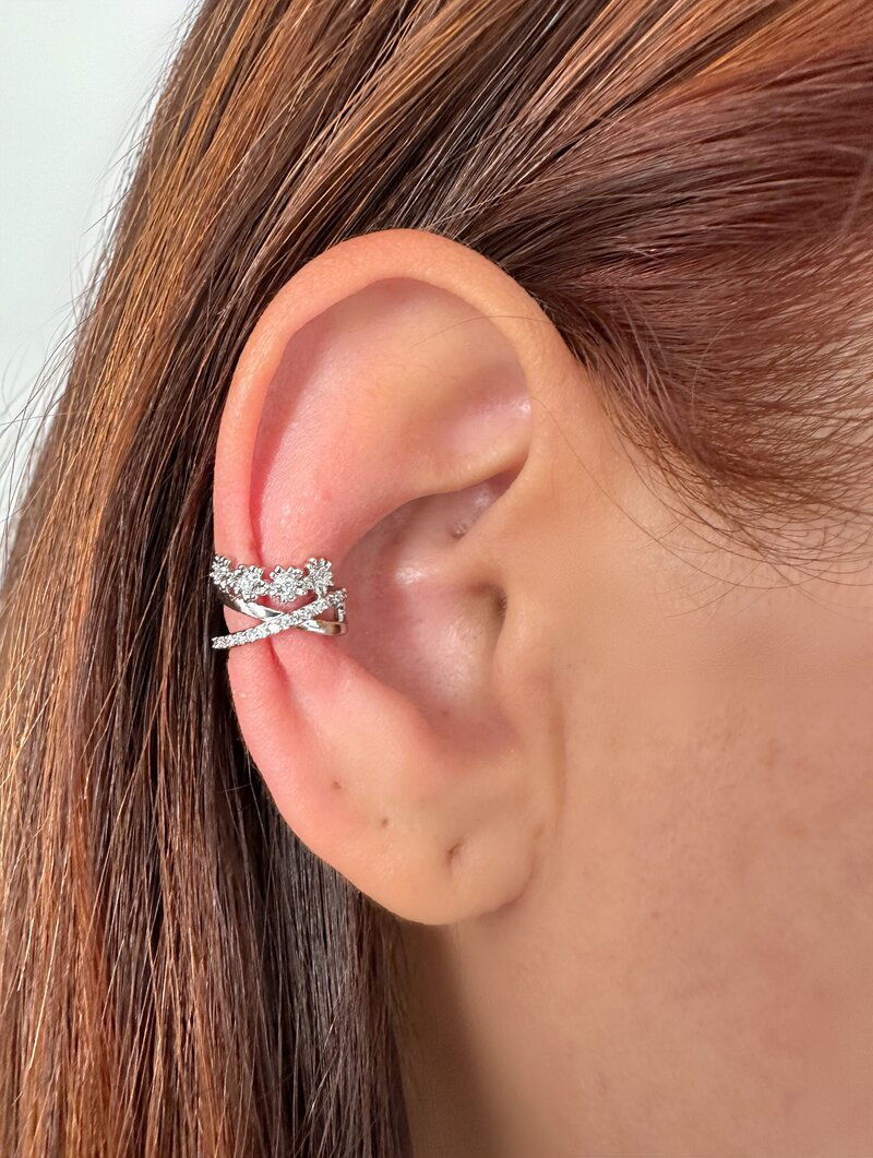Piercing Fake Folheado a Ouro 18k e Prata Três Fios Luxo