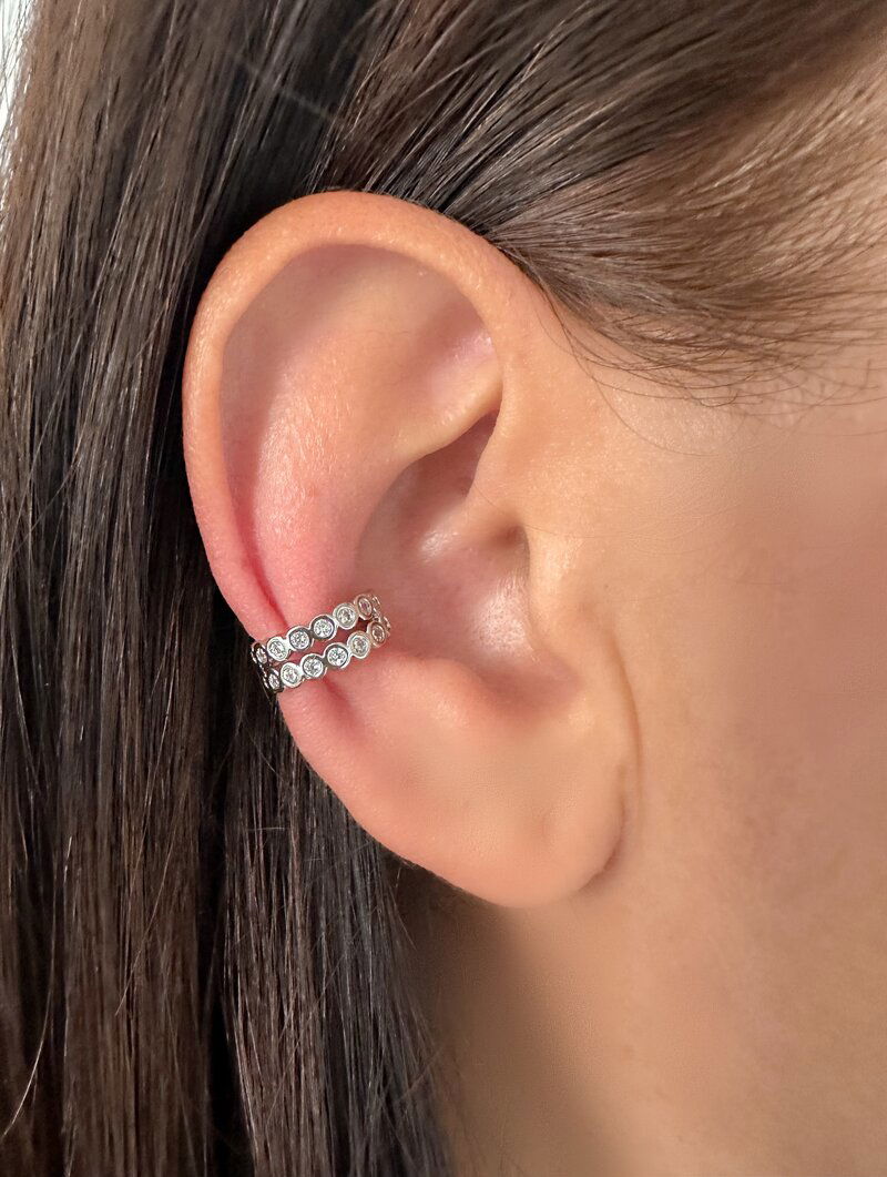 Piercing Fake Folheado e a Ouro 18K e a Prata Dois Fios com Zircônia.