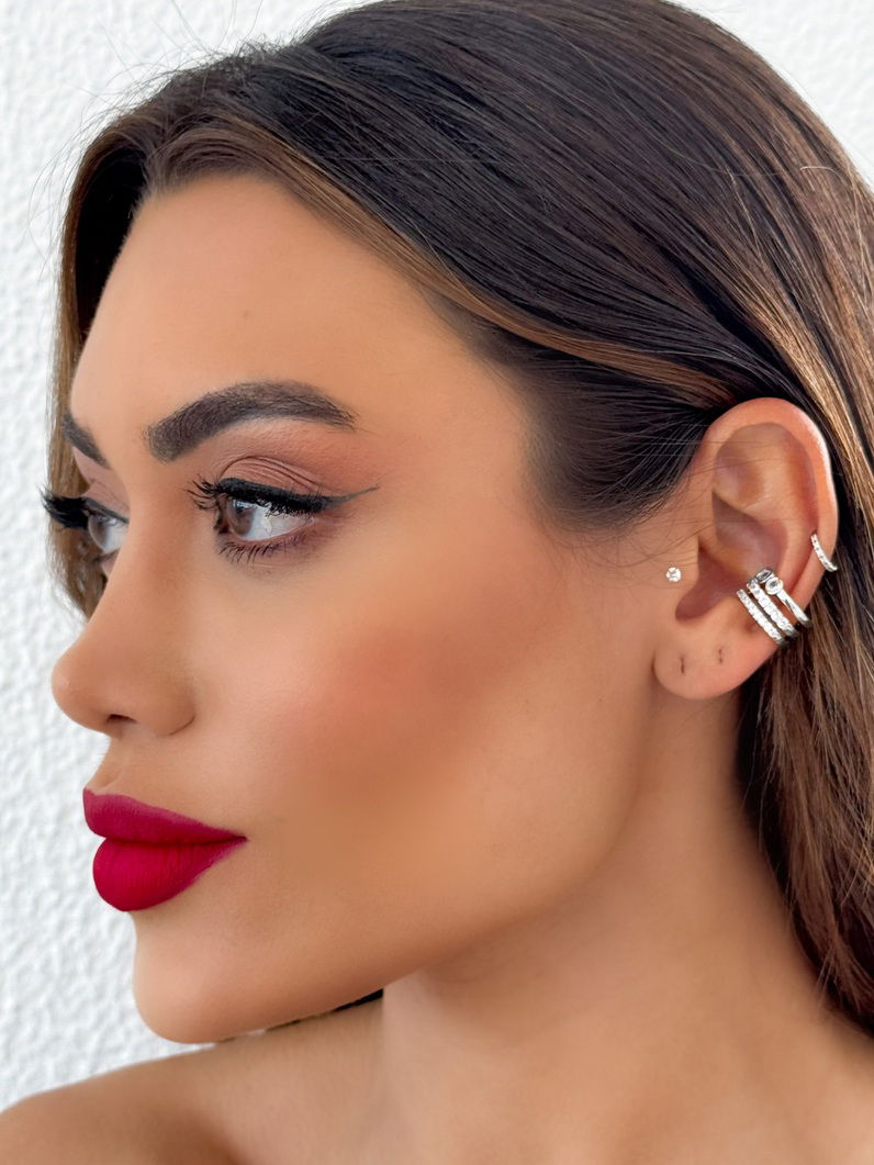 Piercing Folheado a Ouro 18k e Prata 3 Fios Com Zircônia