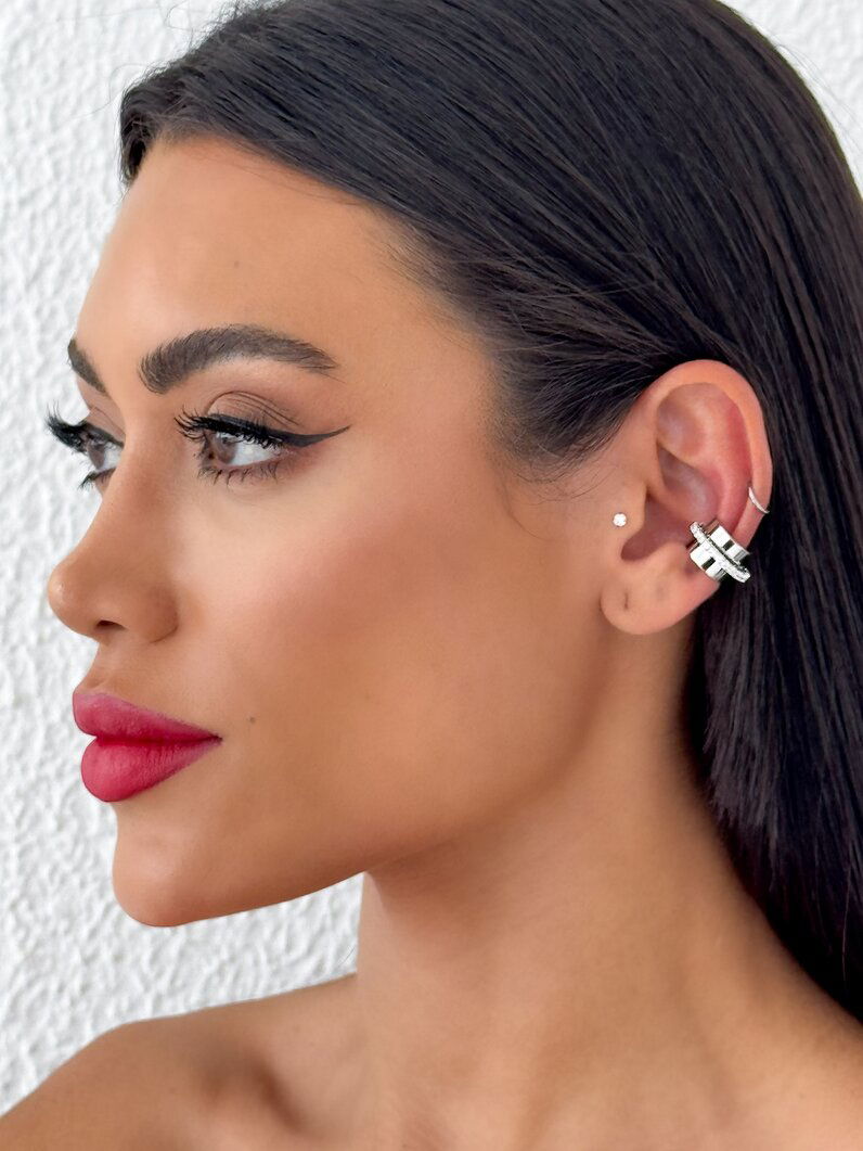 Piercing Folheado a Prata 925 Disco com Fio Cravejado