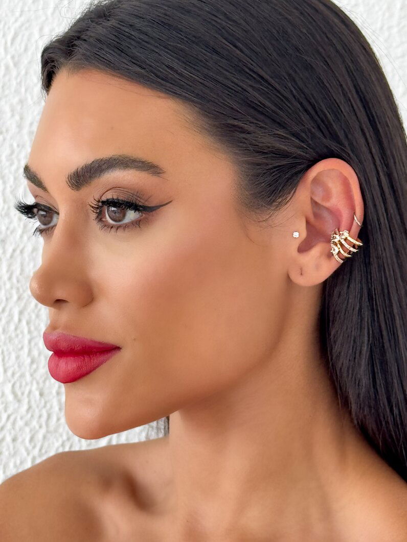 Piercing Folheado a Ouro 18K e Prata 925 Fios com Pontos de Luz