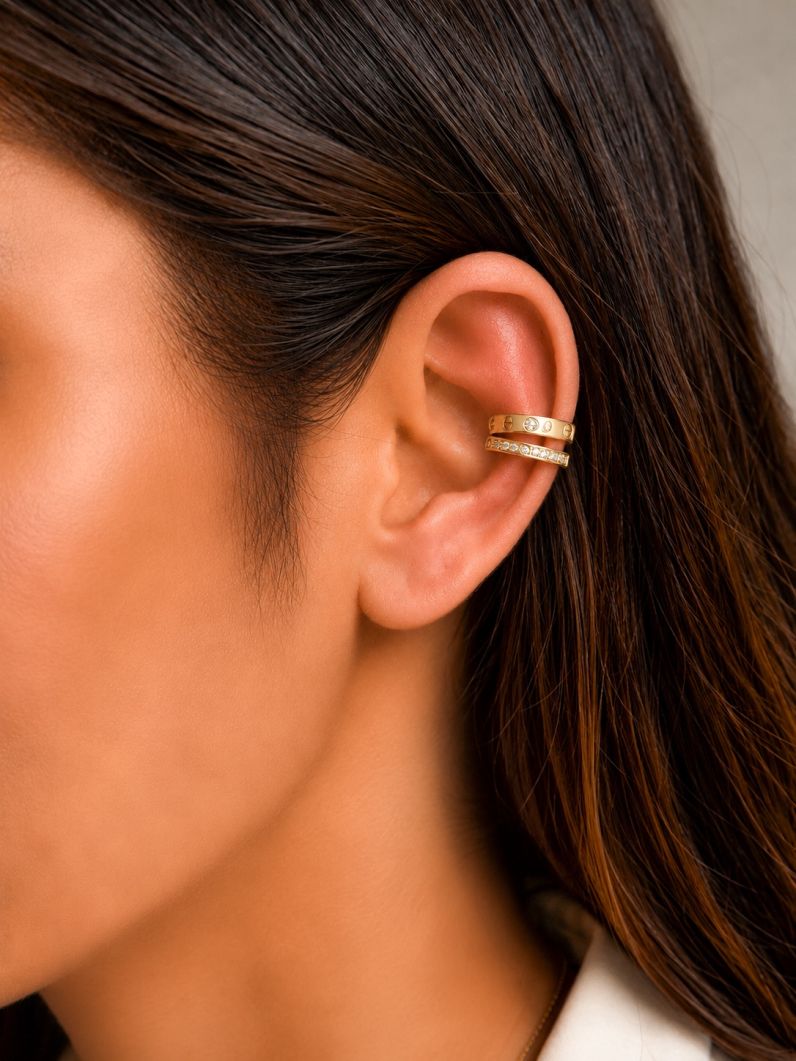 Piercing Folheado a Ouro 18k e Prata Com Microzircônias