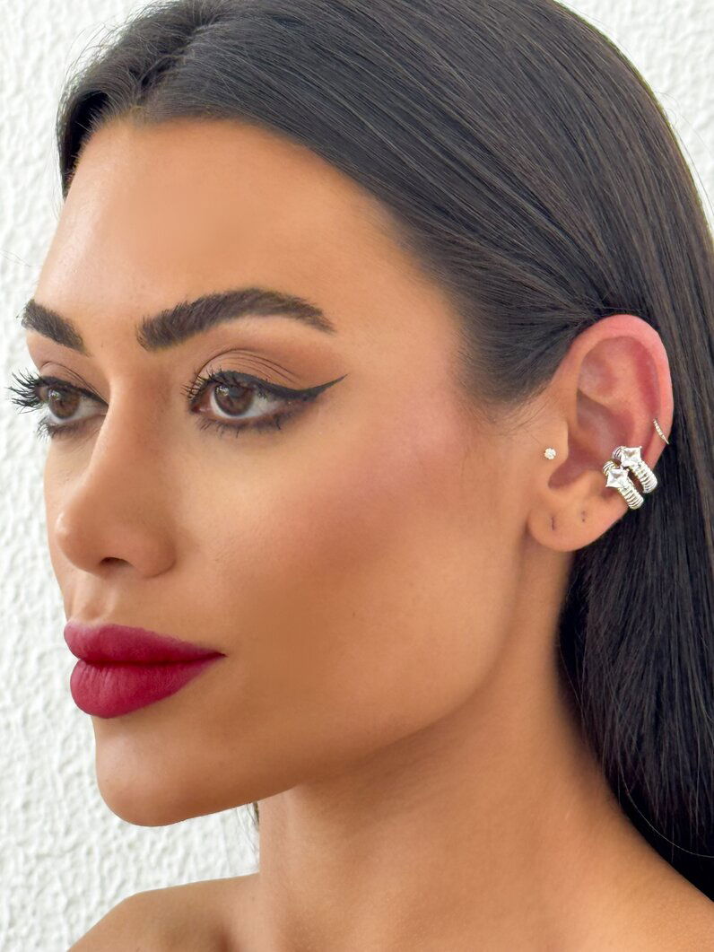Piercing Folheado a Ouro 18k e Prata Com pontos de Luz Quadrado