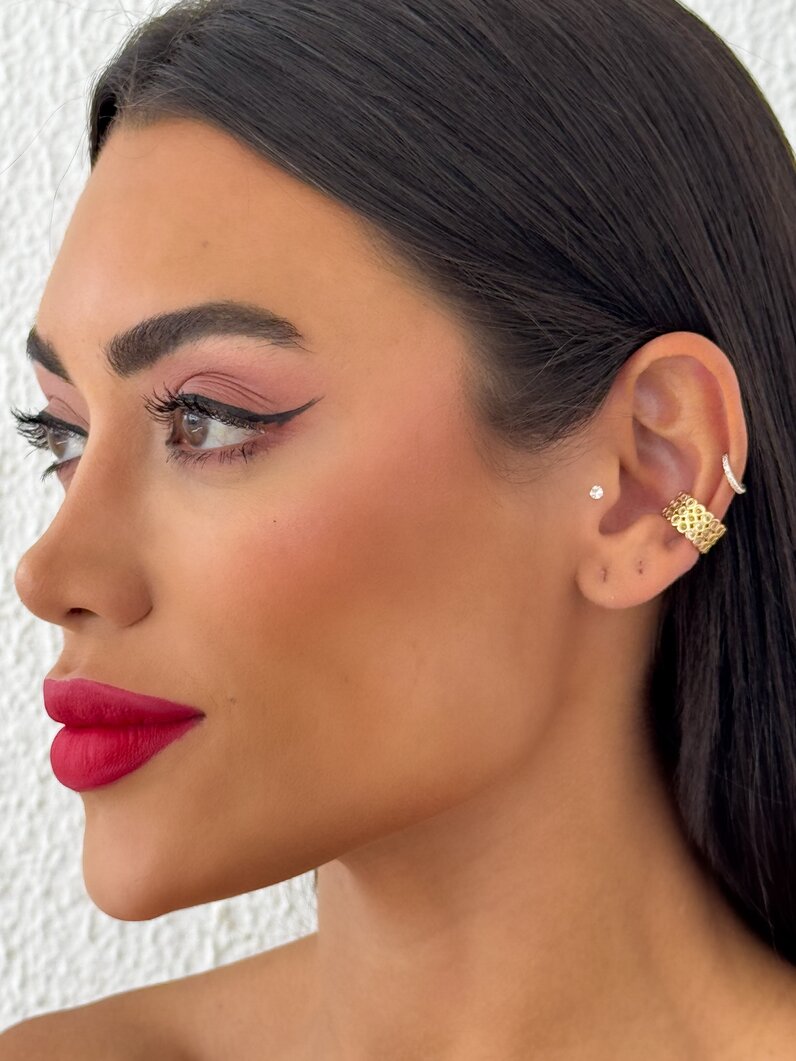 Piercing Folheado a Ouro 18K e Prata Com Zircônia