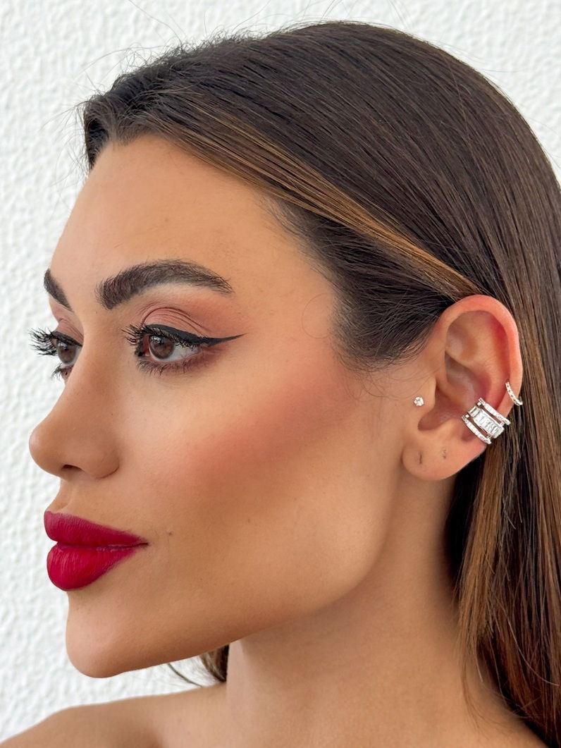 Piercing Folheado a Ouro 18k e Prata Com Zircônias e Cristais
