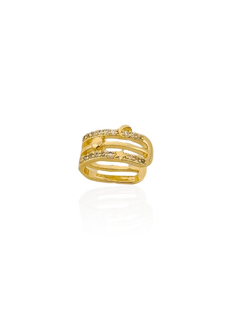 Piercing Folheado a Ouro 18k e Prata Cravejado com Lua e Estrelas