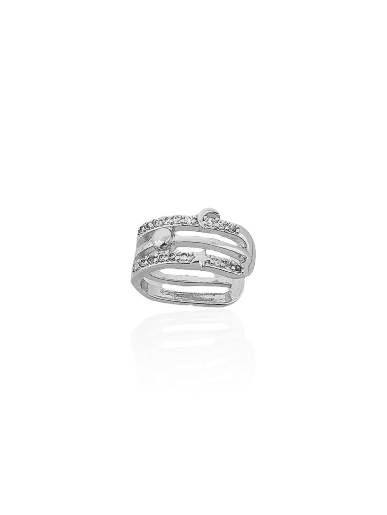 Piercing Folheado a Ouro 18k e Prata Cravejado com Lua e Estrelas