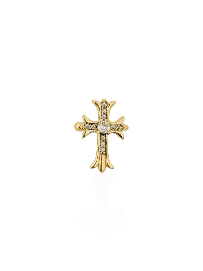 Piercing Folheado a Ouro 18k e Prata Design Cruz