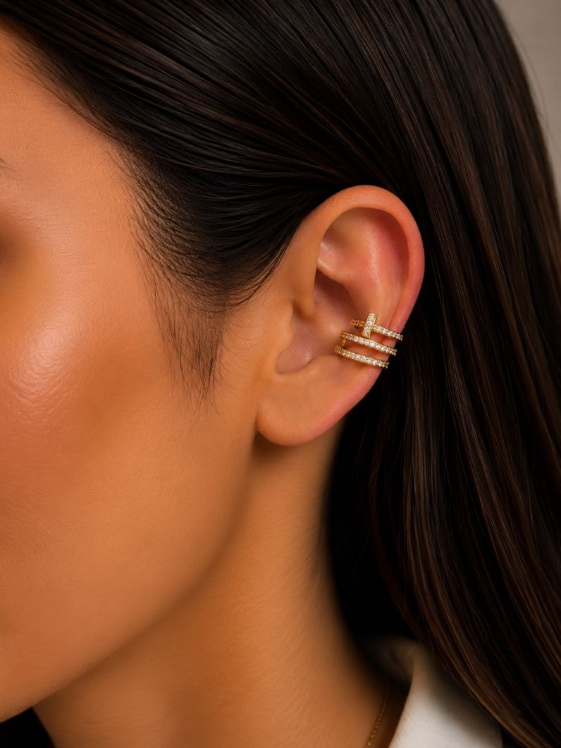 Piercing Folheado a Ouro 18k e Prata Design Prego Cravejado