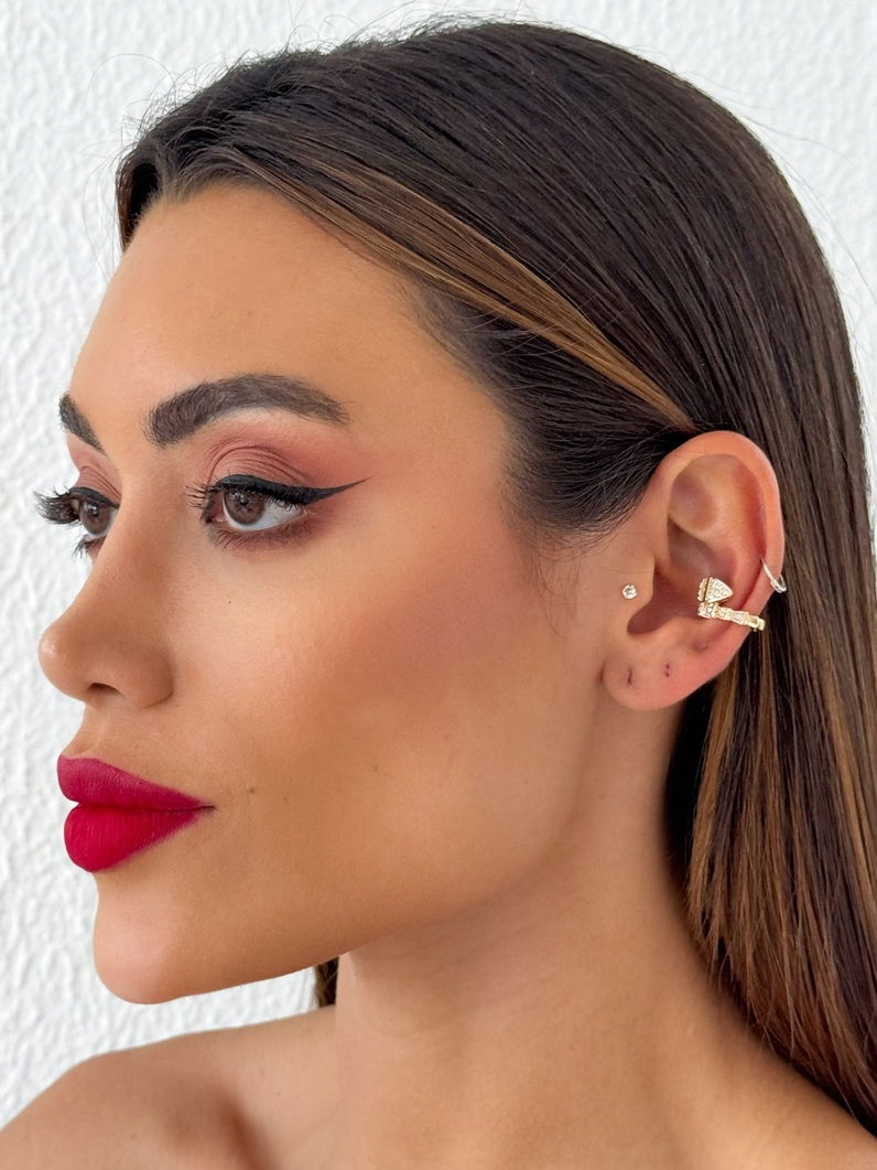 Piercing Folheado a Ouro 18k e Prata Design Serpente Cravejado