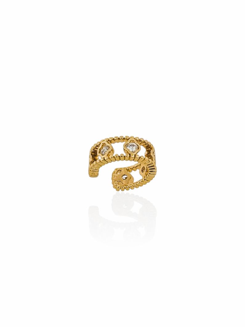Piercing Folheado a Ouro 18k e Prata Detalhado Com Zircônias