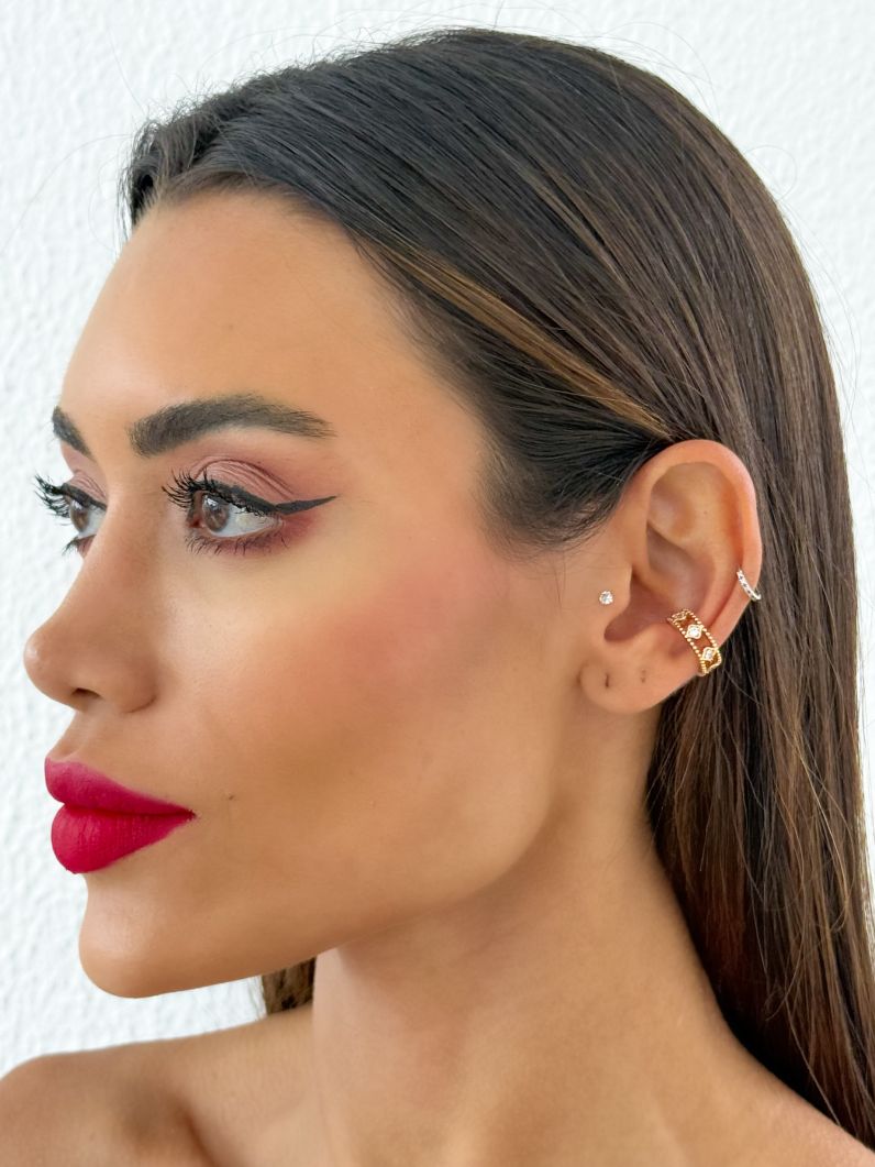 Piercing Folheado a Ouro 18k e Prata Detalhado Com Zircônias