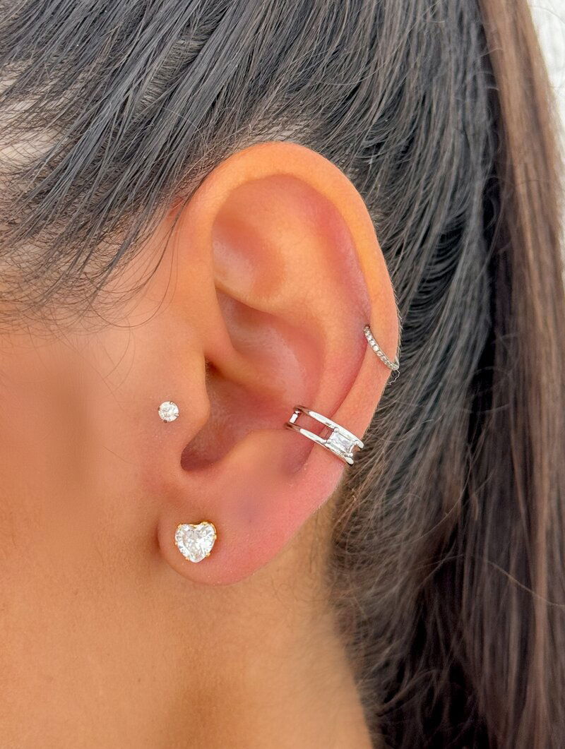 Piercing Folheado a Ouro 18k e Prata Dois Fios com Navete