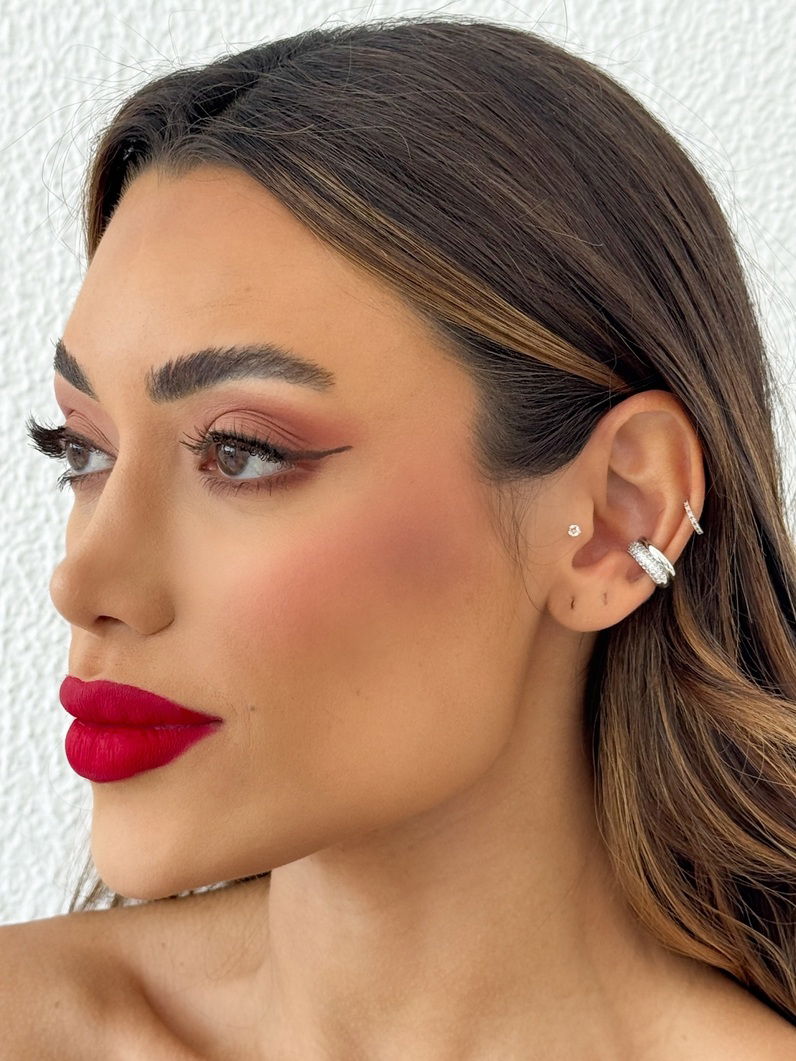 Piercing Folheado a Ouro 18k e Prata Fio Duplo Liso e Cravejado