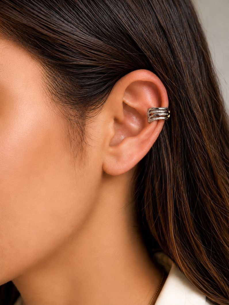 Piercing Folheado a Ouro 18k e Prata Fios e Micro Zircônia