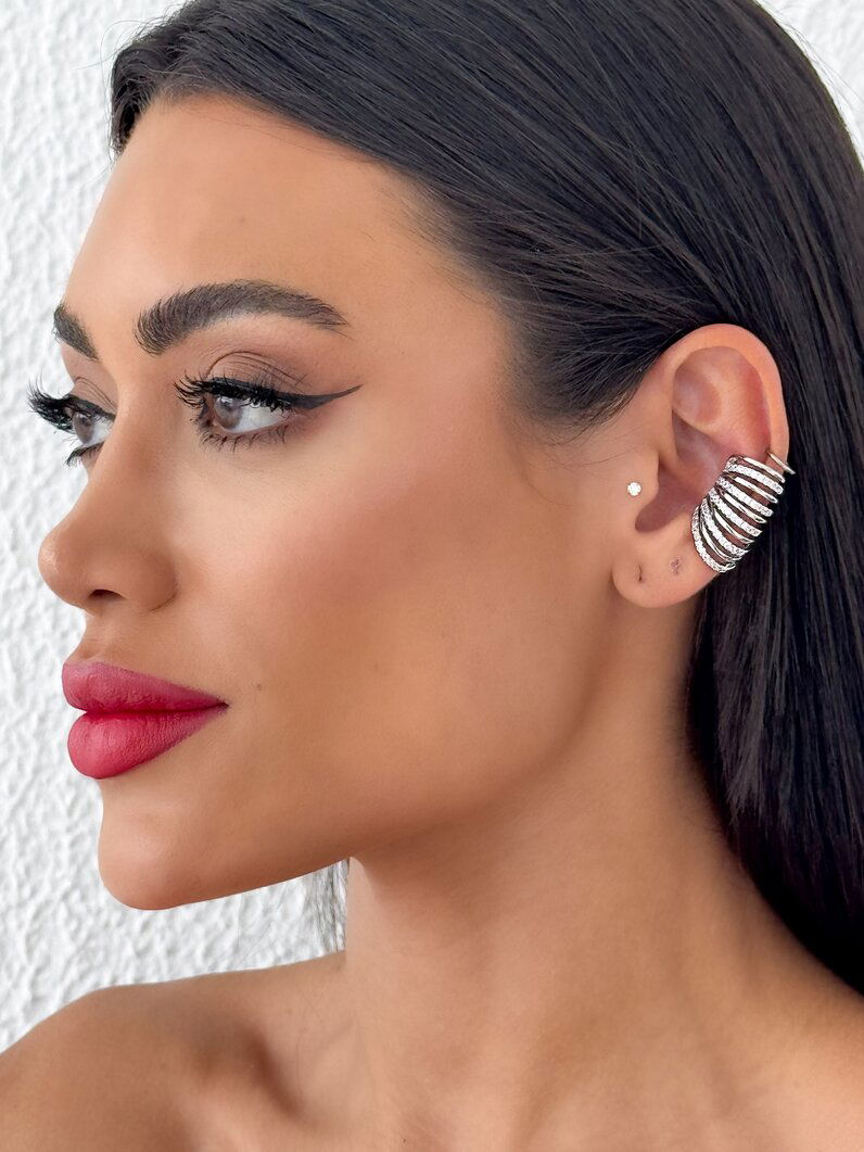 Piercing Folheado a Ouro 18K e Prata Fios Lisos e Com Zircônia