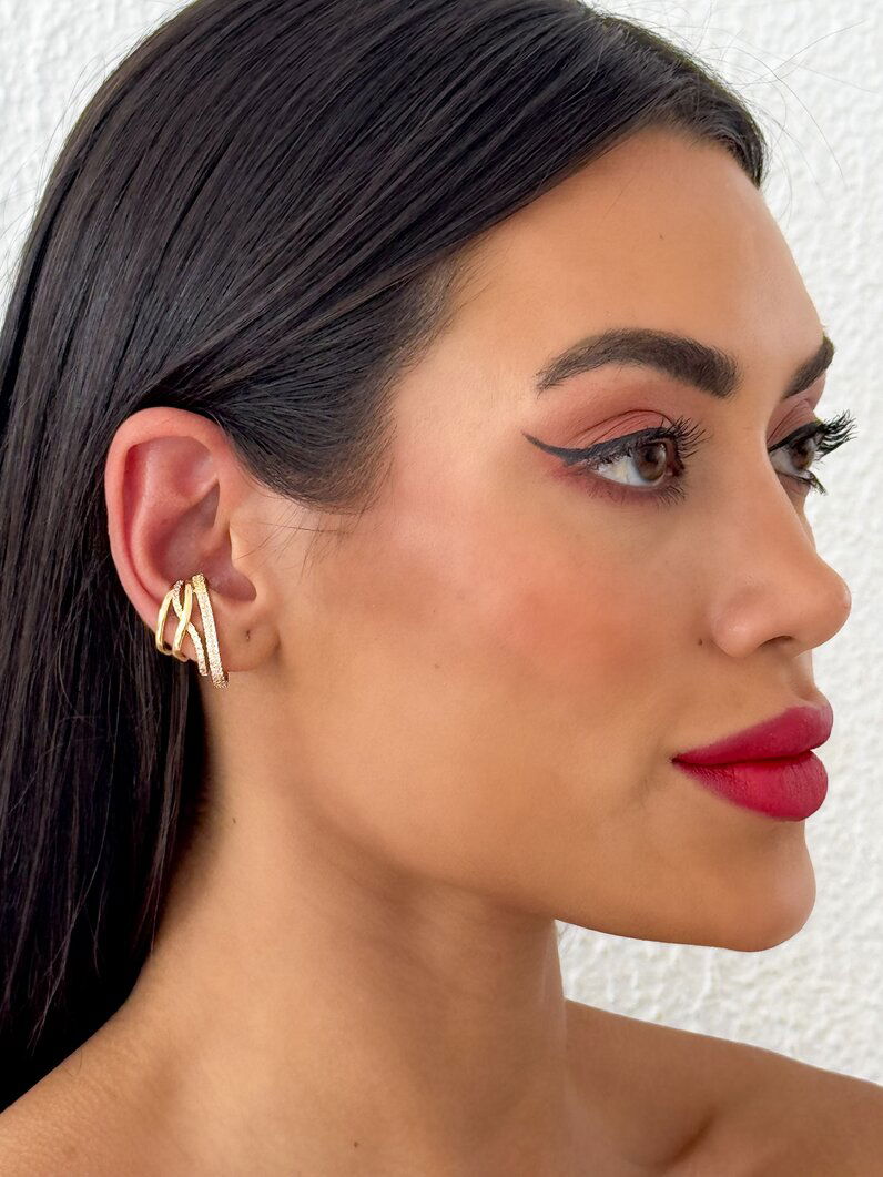 Piercing Folheado a Ouro 18K e Prata Fios Lisos e Cravejados