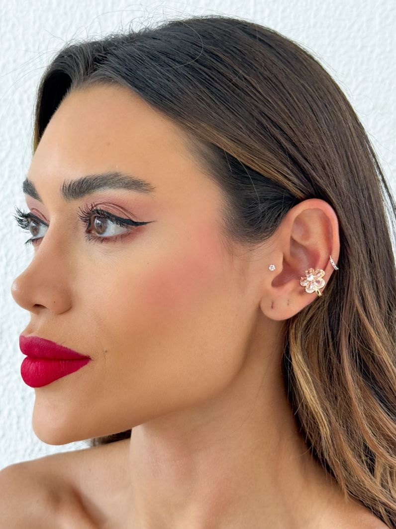 Piercing Folheado a Ouro 18k e Prata Flor de Cristal e Cravejado