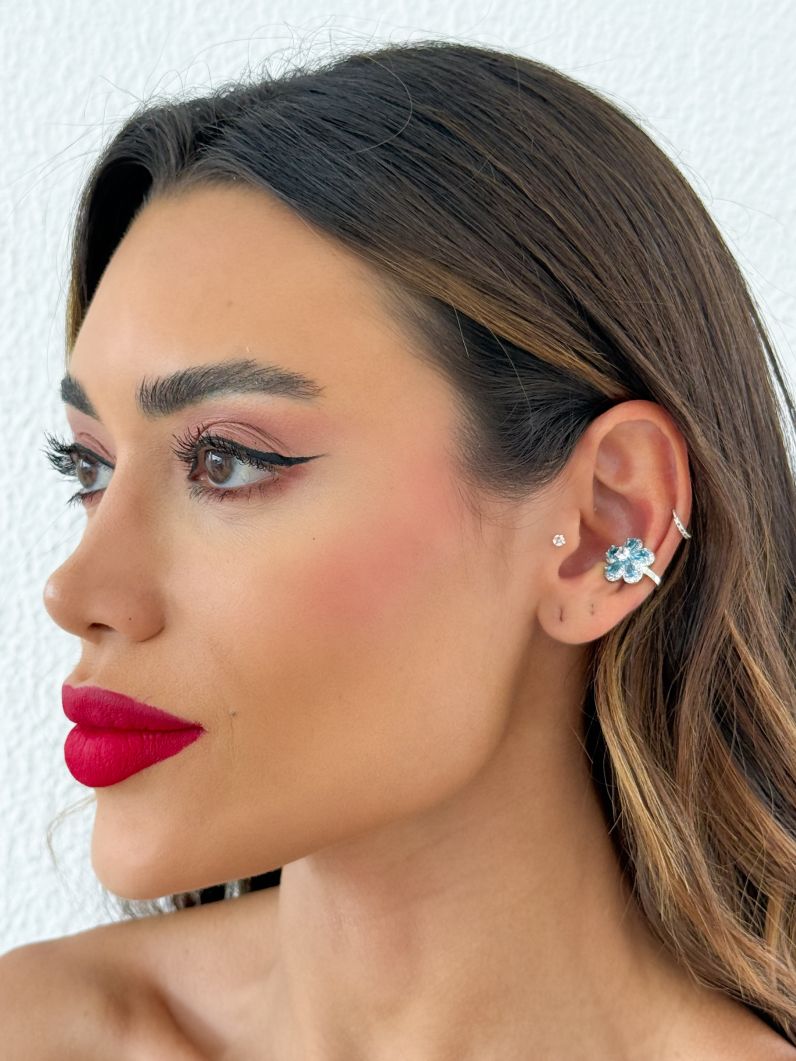 Piercing Folheado a Ouro 18k e Prata Flor de Cristal e Cravejado