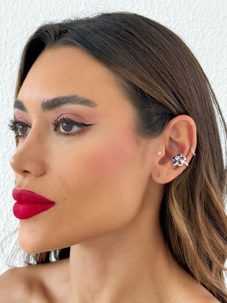 Piercing Folheado a Ouro 18k e Prata Flor de Cristal e Cravejado