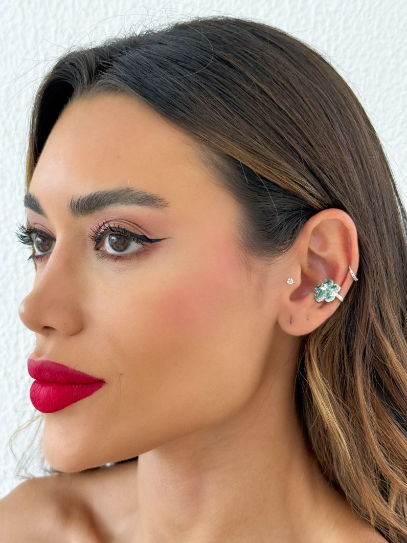 Piercing Folheado a Ouro 18k e Prata Flor de Cristal e Cravejado