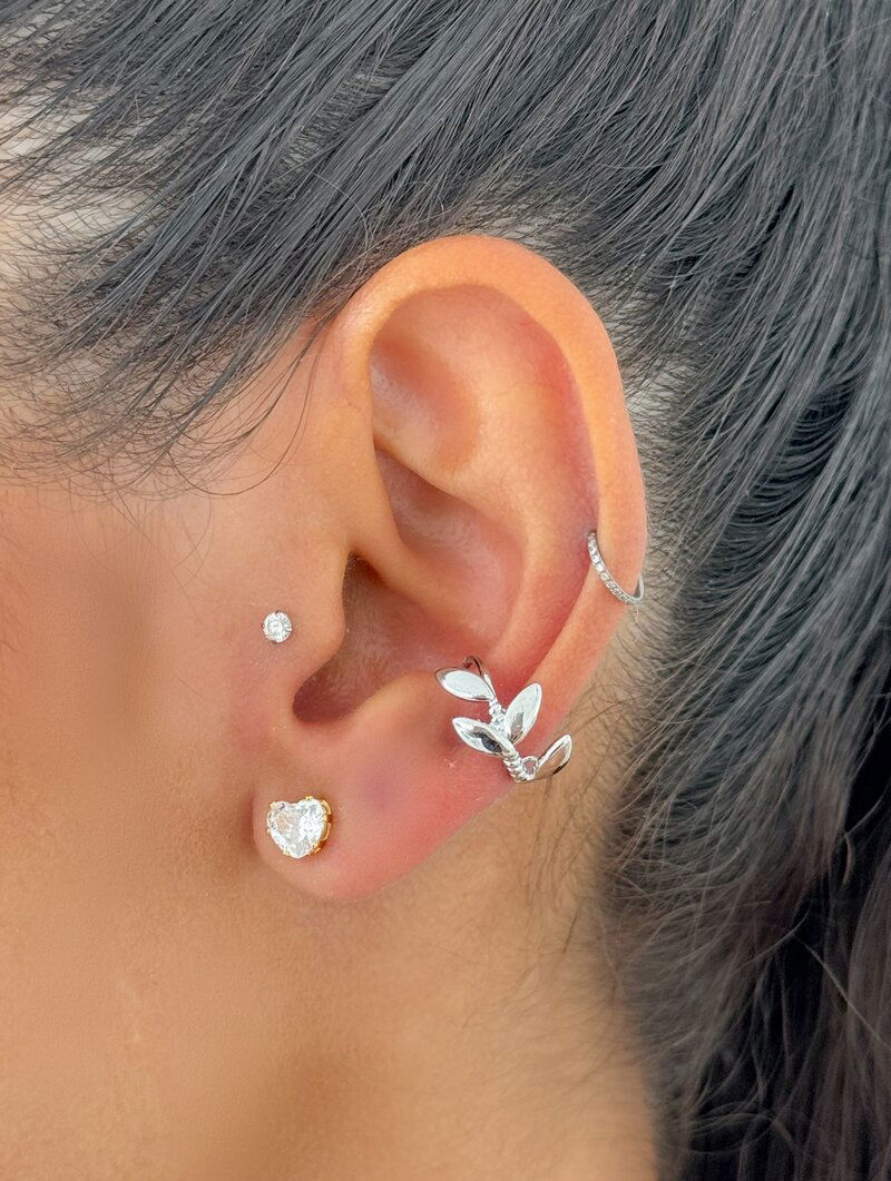 Piercing Folheado a Ouro 18k e Prata Folhas Lisas