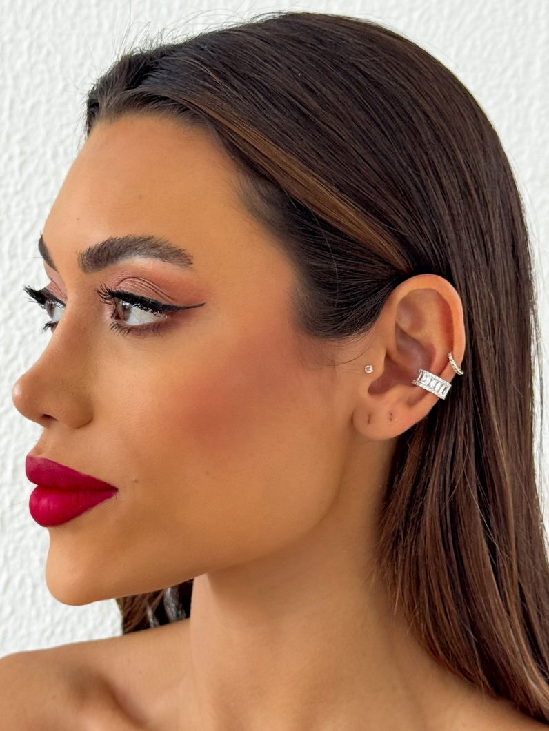 Piercing Folheado a Ouro 18k e Prata Navetes com Borda Cravejada