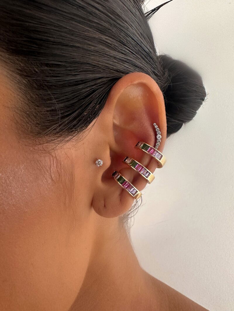 Piercing Folheado a Ouro 18k e Prata Três Fios com Navetes de Zircônia
