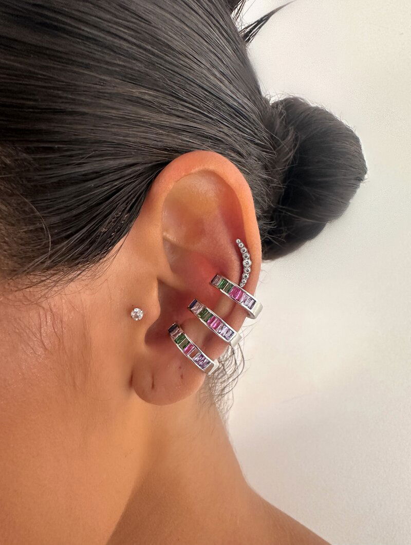 Piercing Folheado a Ouro 18k e Prata Três Fios com Navetes de Zircônia