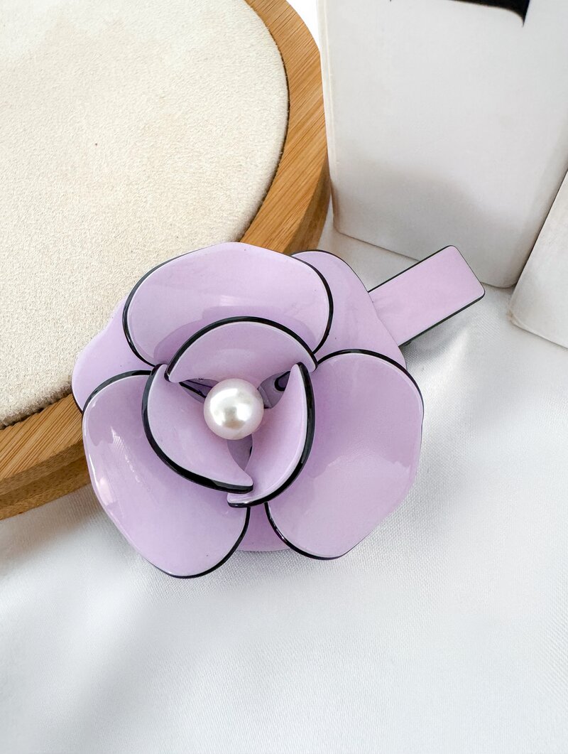 Presilha Acrílico Flor com Pérola Central