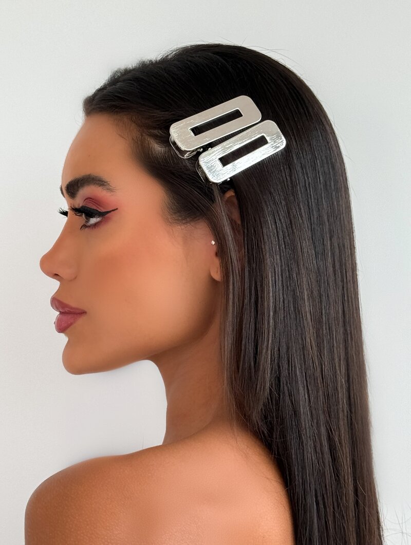 Presilha Folheada a Ouro 18k e Prata Retangular Escovada