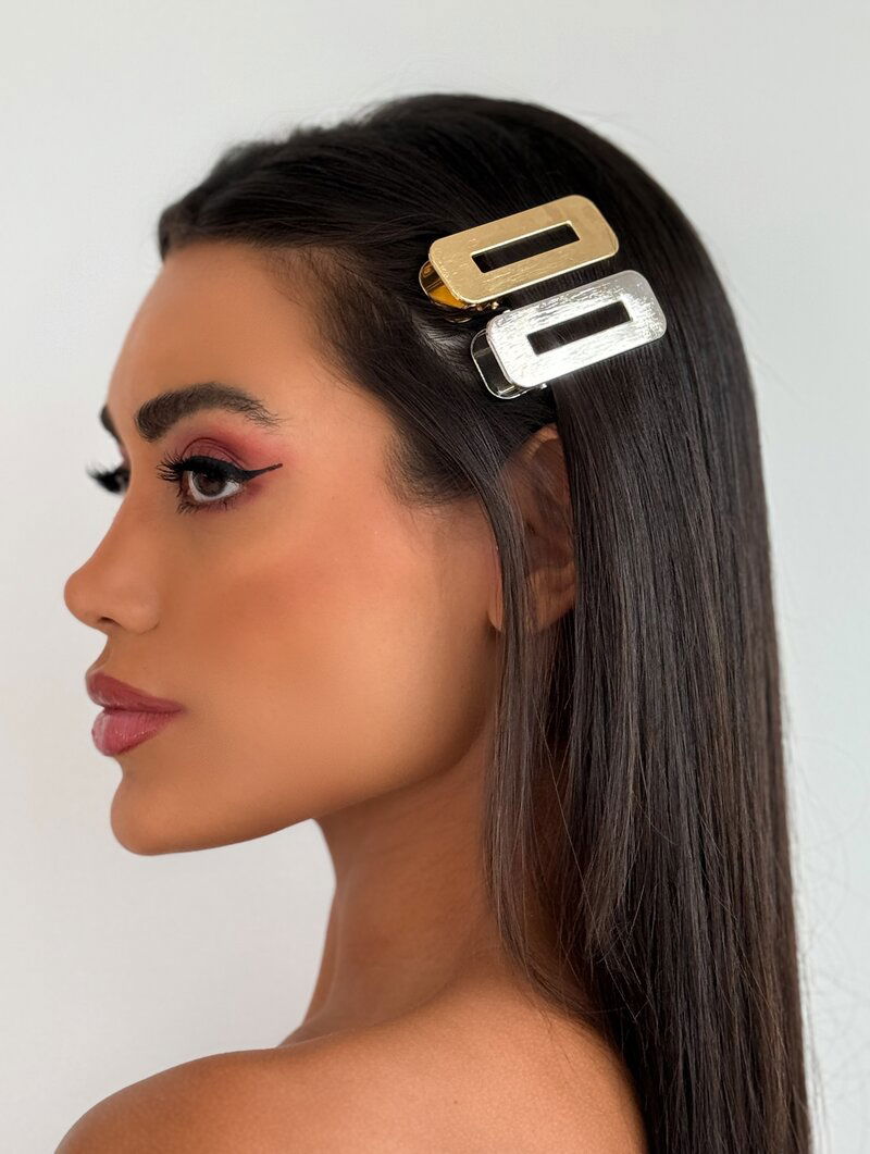 Presilha Folheada a Ouro 18k e Prata Retangular Escovada