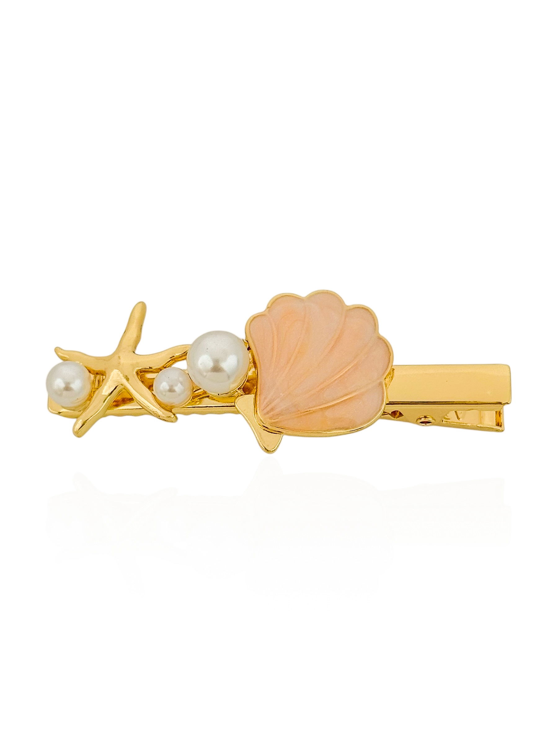 Presilha Folheada a Ouro 18k Resinada Design Estrela do Mar e Conchas