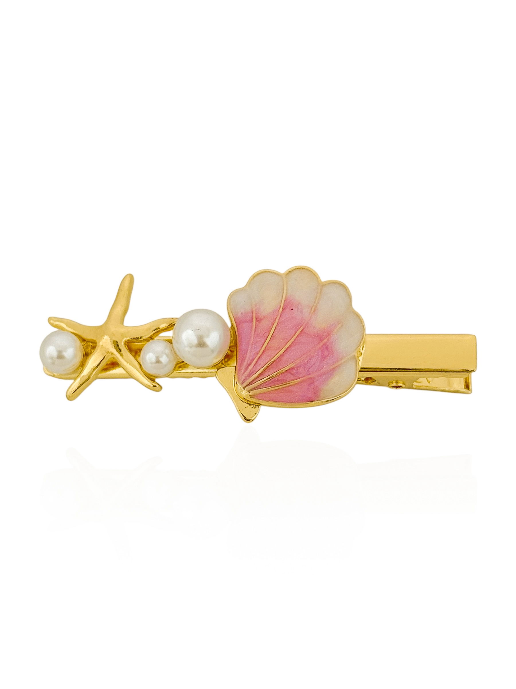 Presilha Folheada a Ouro 18k Resinada Design Estrela do Mar e Conchas